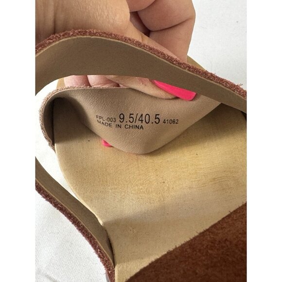 Retro Boho Chunky Platform Suede Leather 9.5 Sandals Pink Brown Wooden Heel - Picture 12 of 16